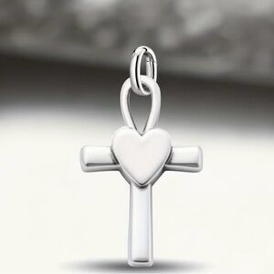 Silver Heart Cross Charm